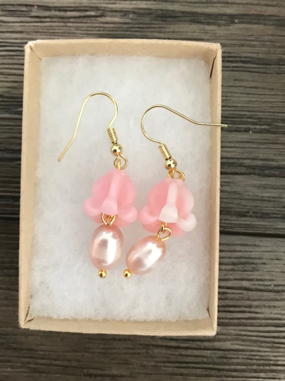 Handmade Pink Crown Flower Earrings with Genuine Freshwater Pearl